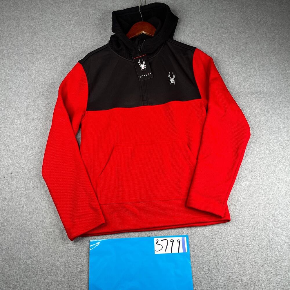 Spyder Hoodie Sweatshirt Small Red Black 1/2 Zip Pullover Mens New NWT